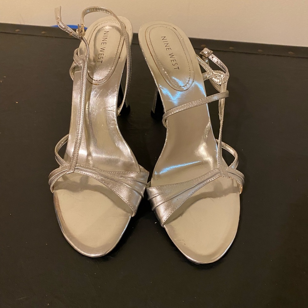 Nine West Silver Strappy Heels